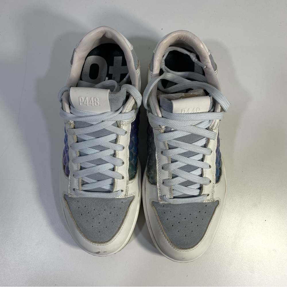 P448 Sneakers Bubble Wrap Clear Side Lace Up White Blue Shoes Size 6.5 US 37 EU
